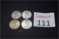 (4) 1937 Walking Liberty Half Dollars