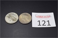 (2) 1922 Peace Silver Dollars