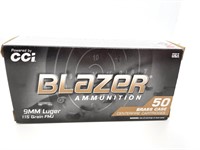 (50) Rounds 9mm CCI Blazer 115 gr FMJ