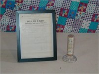 Miller & Sons Funeral Home receipt & thermometer