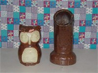 Tile Art owl cookie jar (chip) & elbow
