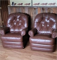 Pair of brown leather recliners