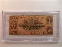 1865 $1 Alabama Confederate Treasury Note