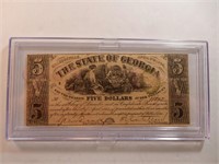 1864 $5 Georgia Confederate Treasury Note;