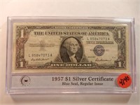 1957 $1 Silver Certificate Blue Seal, PCS slab