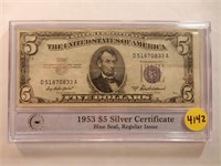 1953 $5 Silver Certificate Blue Seal, PCS slab