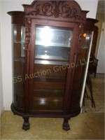 Vintage Curve Glass Oak China Cabinet, Claw Feet