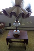 Hobnail Milk Glass Lamp with Drop Leaf Table