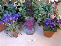 Assorted Planters and Plastic Plants