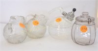 2 Clear pitchers, steam kettle, cookie jar (4 item