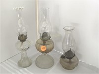 3 Glass Oil Lamps