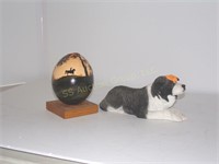 Ceramic dog figurine & Western scene painted egg