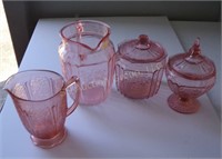 Pink Depression pitchers & candy dishes (4 pcs)