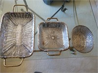 Silver Colored Metal Weaved Baskets and Pyrex