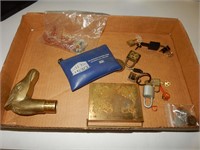Cane Handle, Brass Powder Box and Misc Locks
