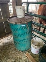 Steel drum used for feed, 2 gallon pail, water