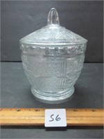 LOVELY PRESSED GLASS COVERED SUGAR DISH