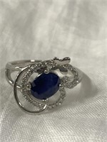 Sterling Silver Ring w/ Sapphire Sz 7.5