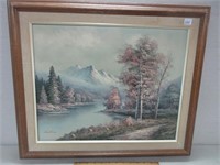 SIGNED PAINTING - RIVER AND MOUNTAINS