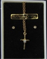 Austrian Crystal Cross Necklace & Earrings