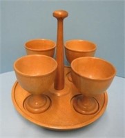 Wooden Egg Cups on Wooden Stand