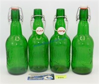 Lot of (4) Grolsch Green Glass Beer Bottles