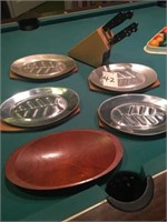 Steak Plates ~ Knife Set & Wood Bowl