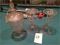 Pr Candle Sticks & Candy Dish (Chipped as shown)