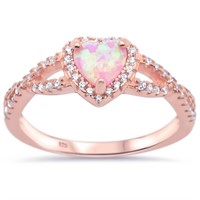 Rose Gold Plated Pink Opal Heart W/ Topaz Ring