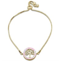Yellow Gold-pl. Pink Opal Tree Of Life Bracelet