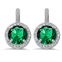 Halo Style Green Emerald & Topaz Earrings