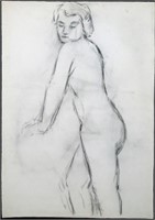 MODERNIST CHARCOAL STANDING NUDE WOMAN