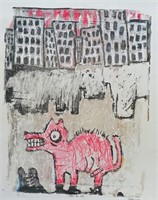 CONTEMPORARY OUTSIDER ART MONOTYPE LITHO SIGNED