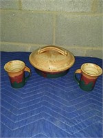 Painted Pottery Mug & Dish Set