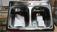 Kitchen Sink Double Basin, Stainless Steel, 22w"x3