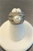 Sterling Marcasite Ring with Pearl Stone