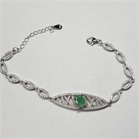 $600 Silver Emerald(1.2ct) CZ(0.4ct) Bracelet