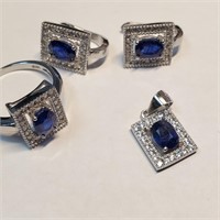 $850 Silver Sapphire(4ct) CZ(0.5ct) Set