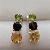 $80 Silver Citrine Amehtyst And Peridot Earrings
