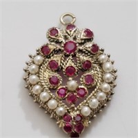 $100 Silver Ruby And Pearl 5G Pendant