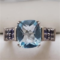 $150 Silver Blue Topaz And Tanzanite Ring