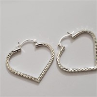 $60 Silver Heart Shaped Large Hoop Earrings