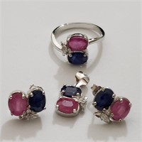 $250 Silver Ruby And Sapphire (8ct) Set