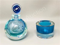 Murano glass scent bottle, blue glass inkwell
