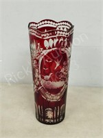 Ruby cut crystal  vase-  11" tall