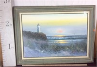 Original Seashore Lighthouse Oil on Canvas