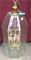 Large Leaded Glass Foyer Brass Chandelier