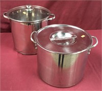 Pair of Large Stainless Steel Pots