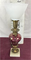 Vintage Lamp, Cranberry Cut to Clear