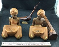 Pair Of Nubian Incense Burners, Walnut Indian